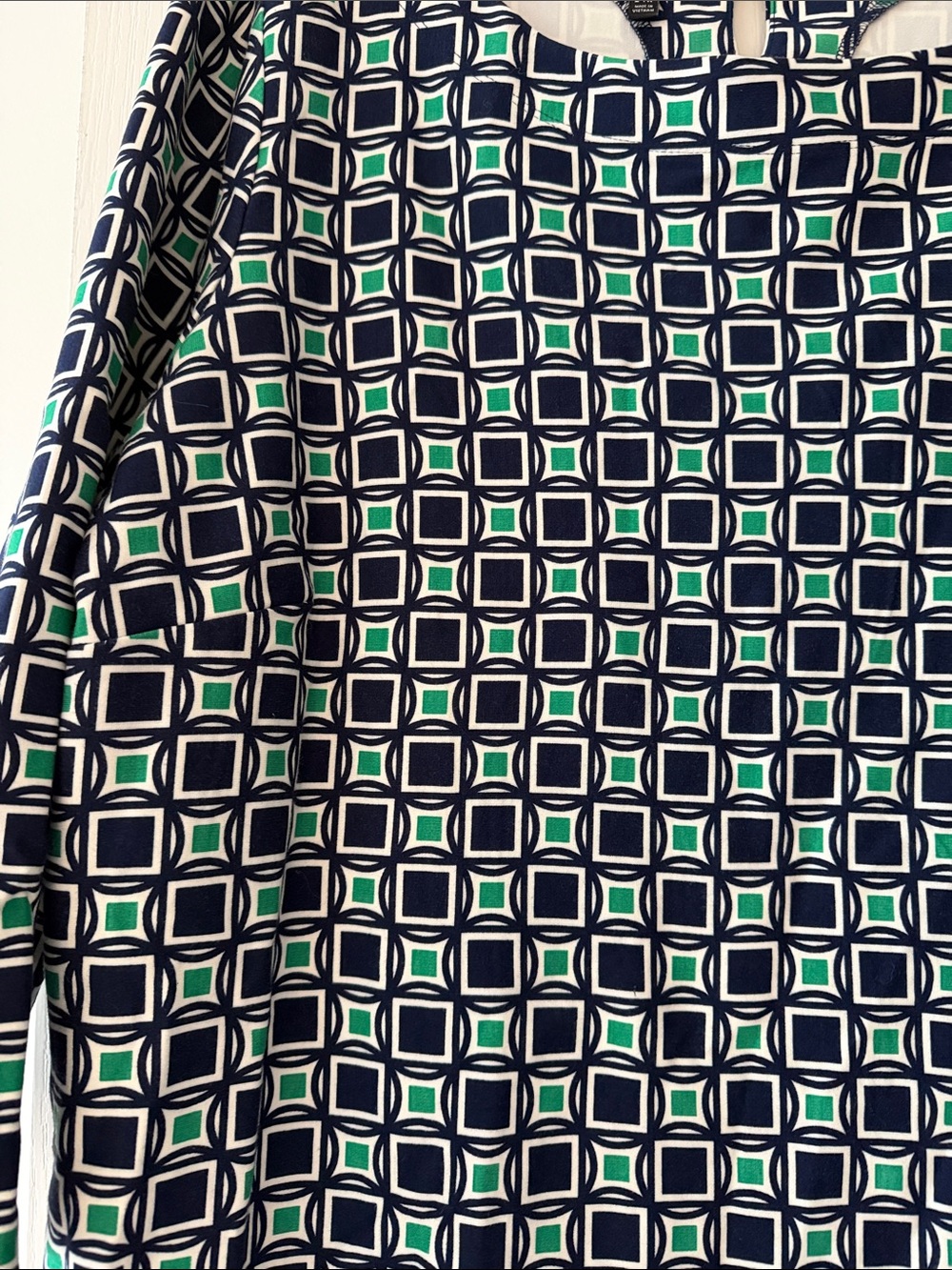 Talbots Navy, White & Green Geometric Shift Dress - Picture 4 of 7